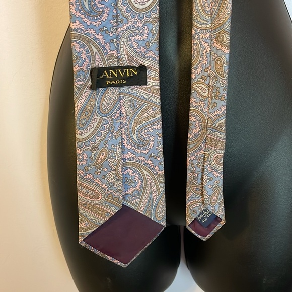 Lanvin Paris Paisley Light Blue Pink Made in Italy Silk Necktie Tie - Picture 10 of 14